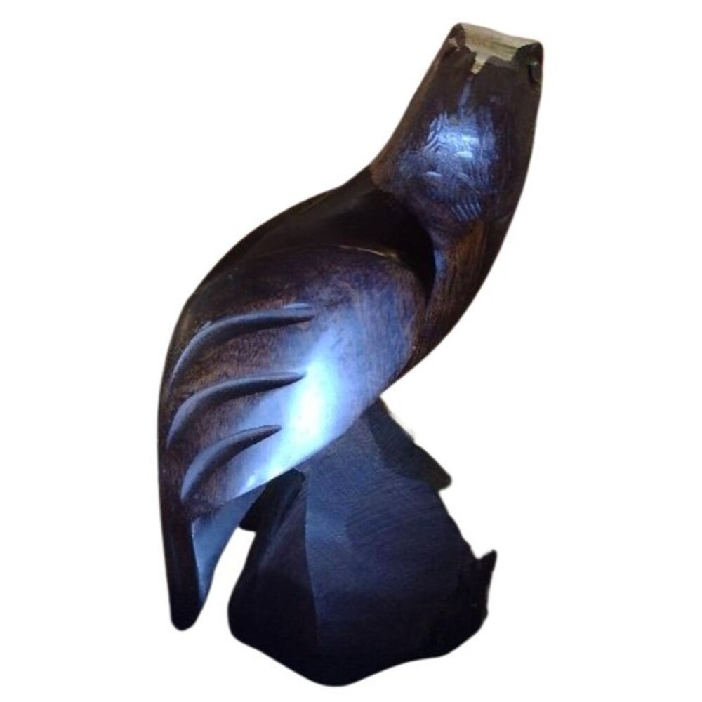 T7 Heavy 9 Inch Hand Carved Iron Wood Perched Eagle Figure